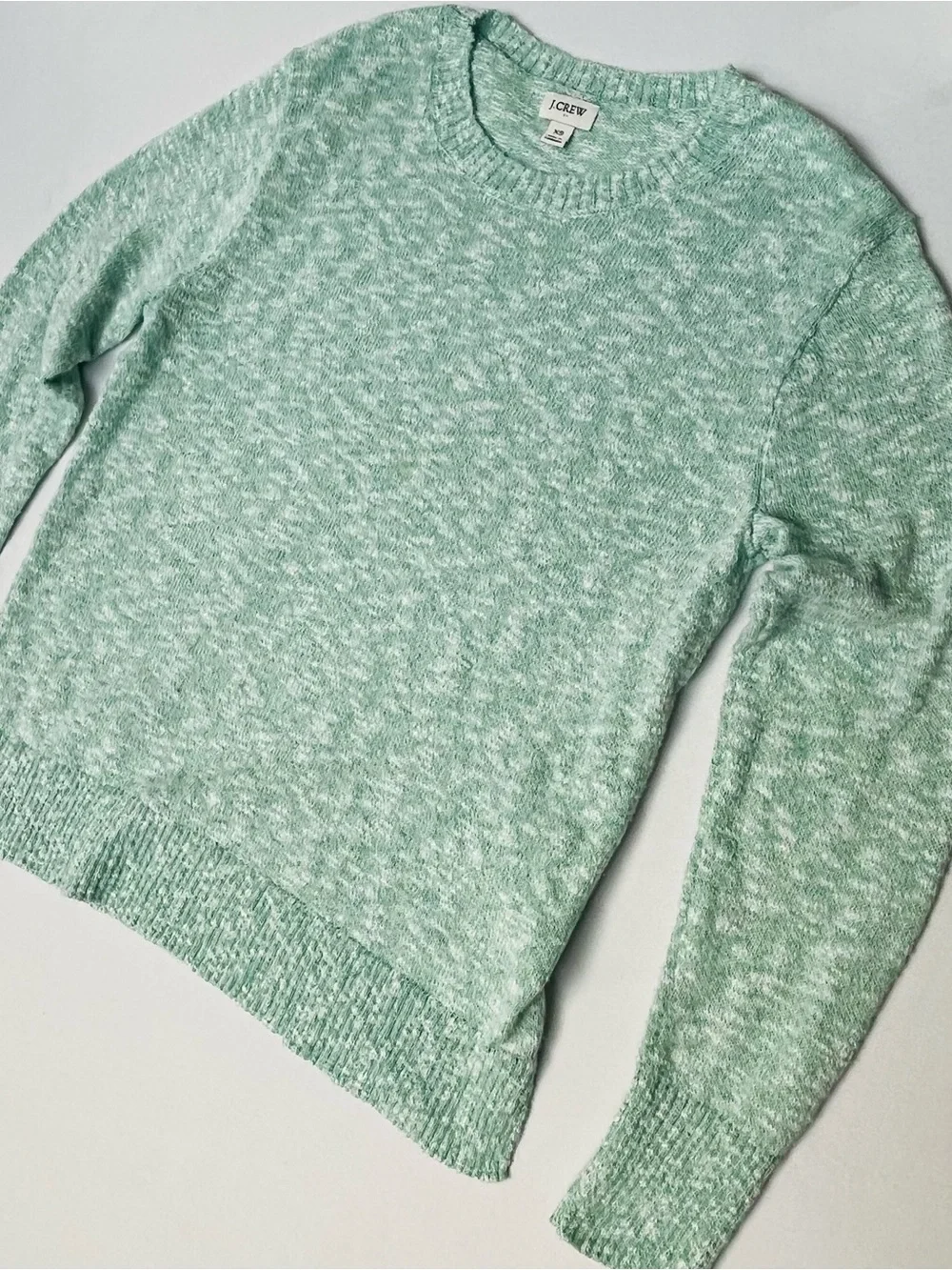 J.Crew Women Green Mint Mélange Cotton Blend Pullover Crew Neck Sweater Size XS